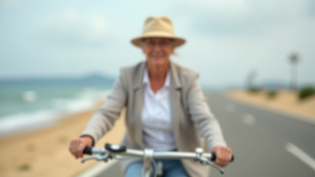 Persona adulta mayor sosteniendo manubrio de bicicleta, vista de manos y brazos en posición ergonómica